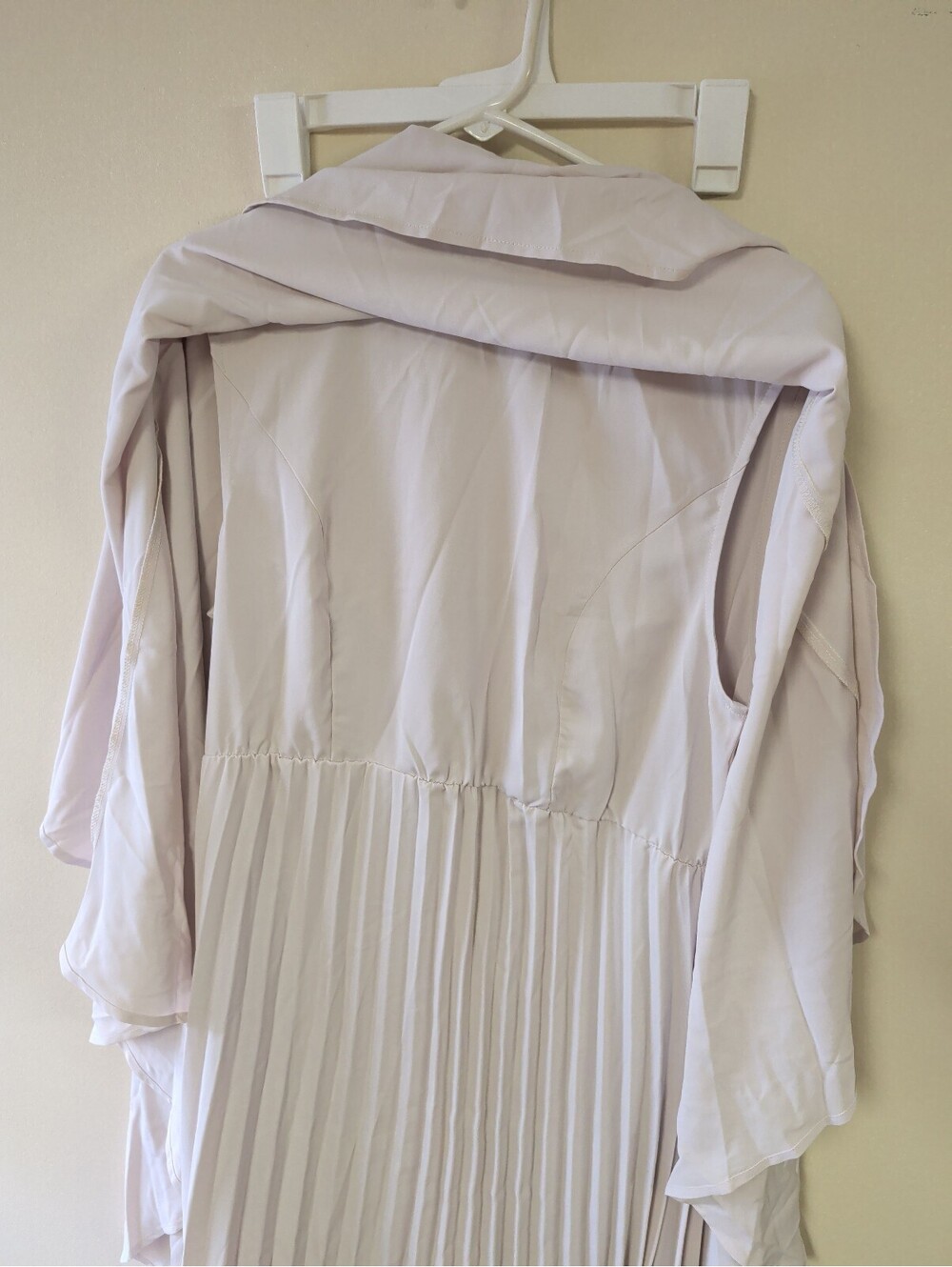 Uoozee XL Elegant Pleated Long Dress with Cape Overlay - Cream - Picture 4 of 8